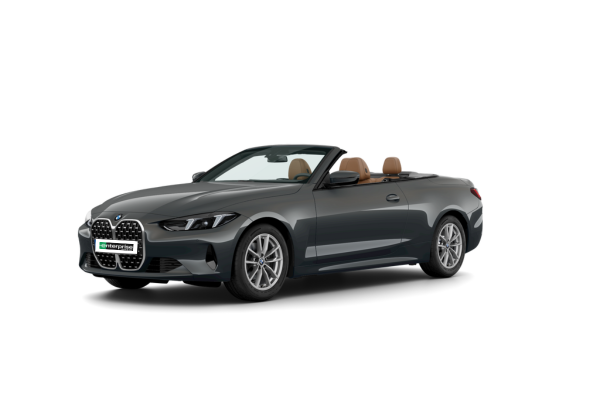 Grauer BMW 430 xDrive Cabrio von vorne: eleganter, leistungsstarker Allrad-Convertible.