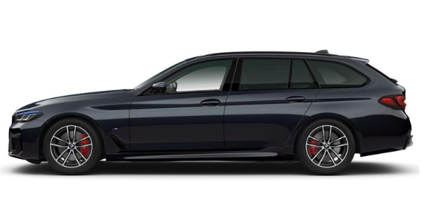 Schwarzer BMW 530d xDrive Touring von der Seite: leistungsstarker Diesel, Allradantrieb.